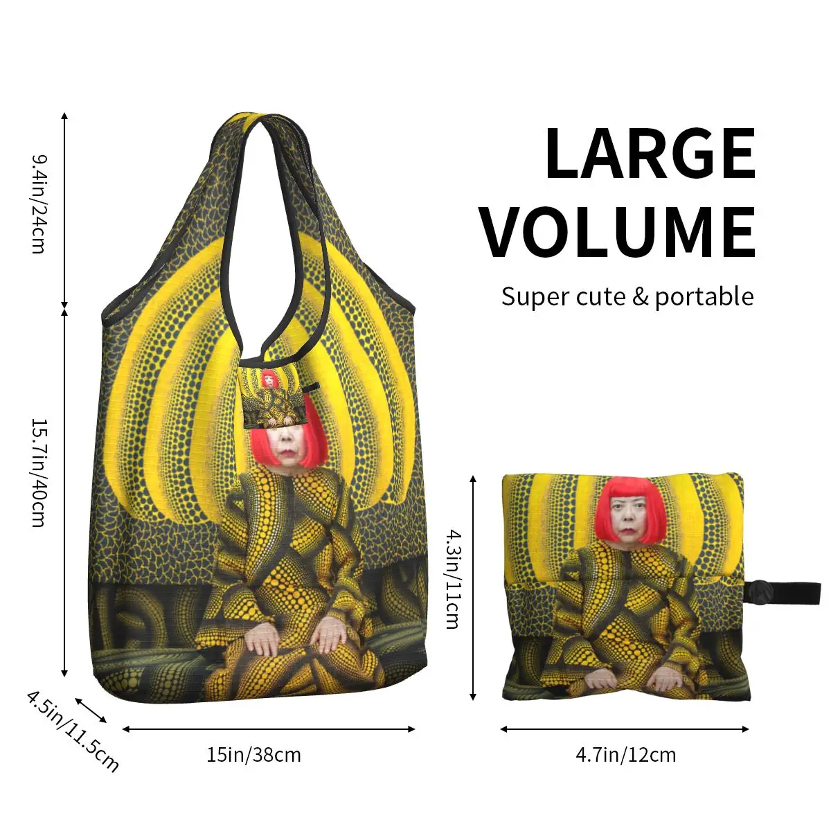 Yayoi Kusama bolsa de compras de comestibles, bolso de mano de hombro Kawaii, bolso de mano portátil de gran capacidad, bolso de mano de pintura abstracta de Pumkin