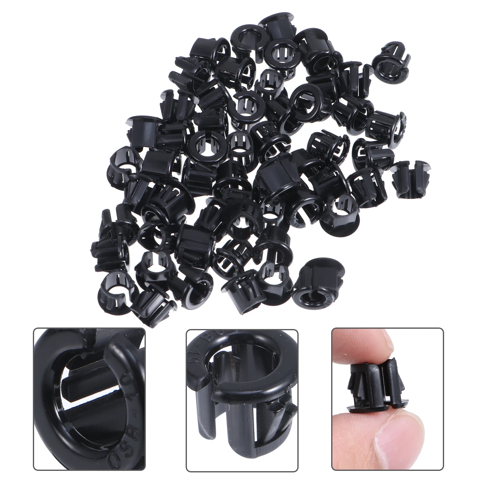 

100pcs Cable Hose Snap Grommet Protector Nylon Black Snap-In Bushing For Insulation Vibration Absorption Wear Resistant