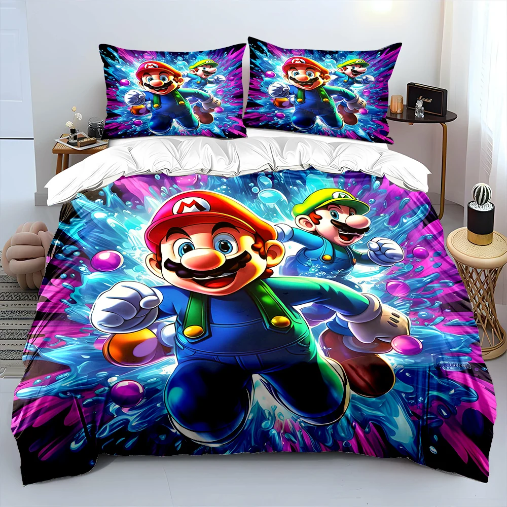 Super Mario Movie Print Bedding Set Children 3 Pieces King Size Bed Set Pillowcase Adult Child Bed Cover Bedroom for Gifts