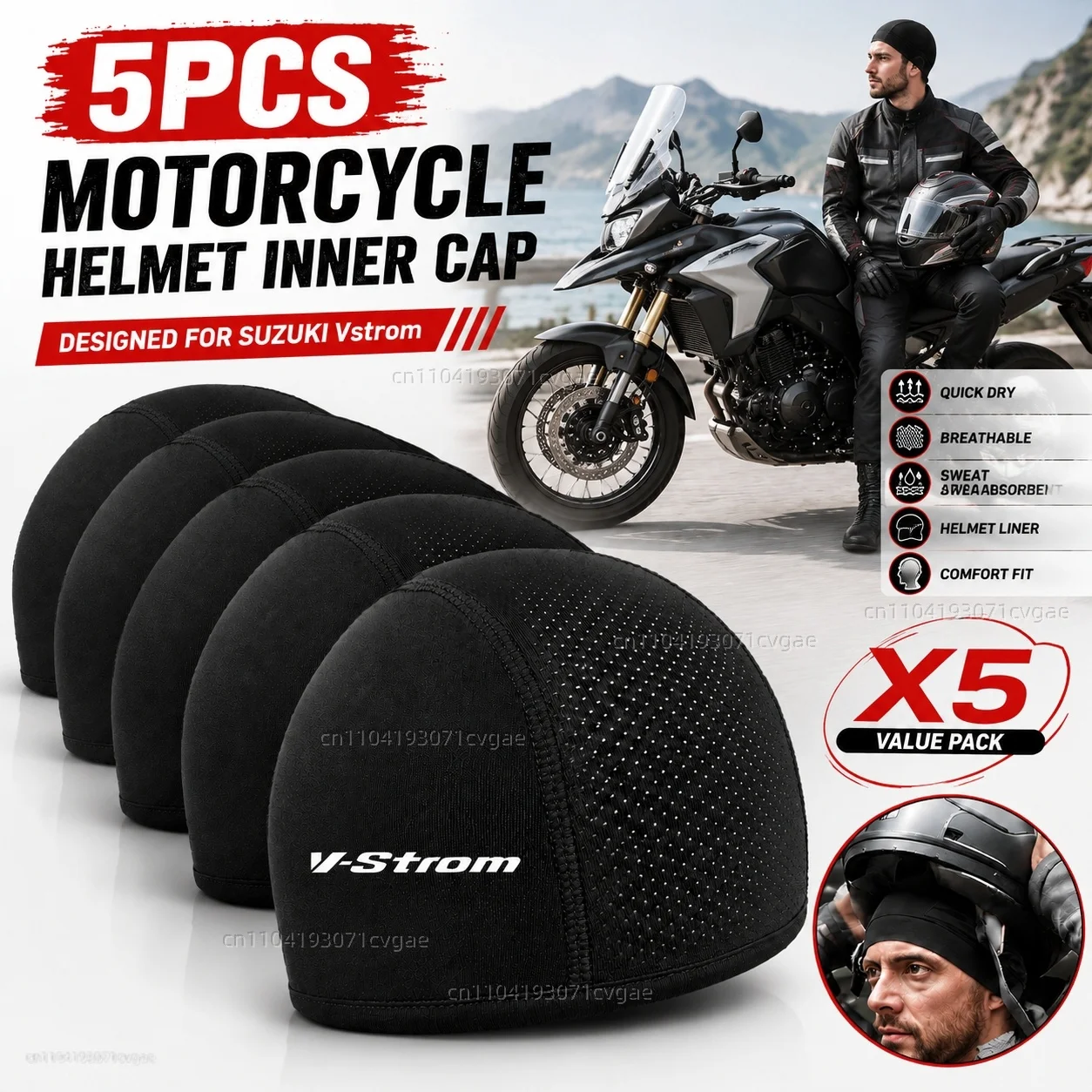 

5pcs Motorcycle Helmet Inner Cap Hat Quick Dry Breathable Hat Racing Cap Cooling For SUZUKI Vstrom DL 250 650 1000 V-Strom 650XT