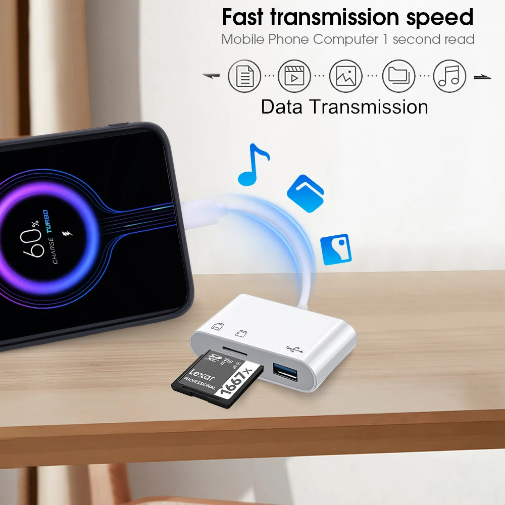 iPhone/Samsung/Huawei/태블릿/노트북용 3 IN 1 SD 카드 리더기 마이크로 SD/TF/U 디스크 메모리 카드 리더기 USB 어댑터 OTG 변환기