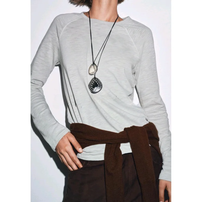 حصيرة فضفاضة تناسب طويلة Sve جولة Ne تي شيرت المرأة الخريف Faion مستقيم قطع هيم oulder إدراج تصميم القطن Kni...