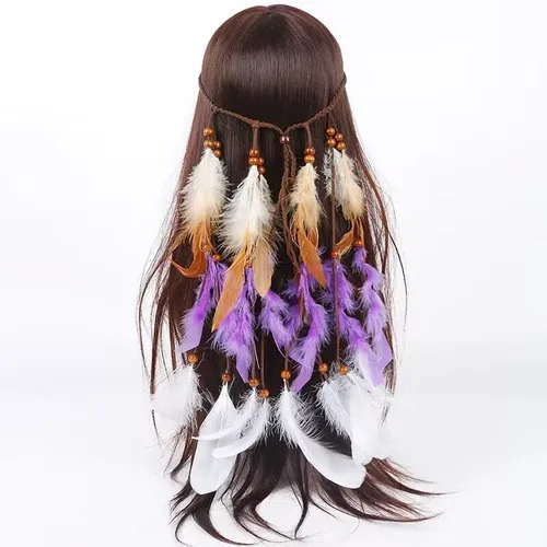 Imagen 2 del producto Diademas con borlas de plumas azules Vintage bohemias, accesorios ajustables para el cabello para mujer, joyería de vacaciones, tocado indio gitano 1 ud.