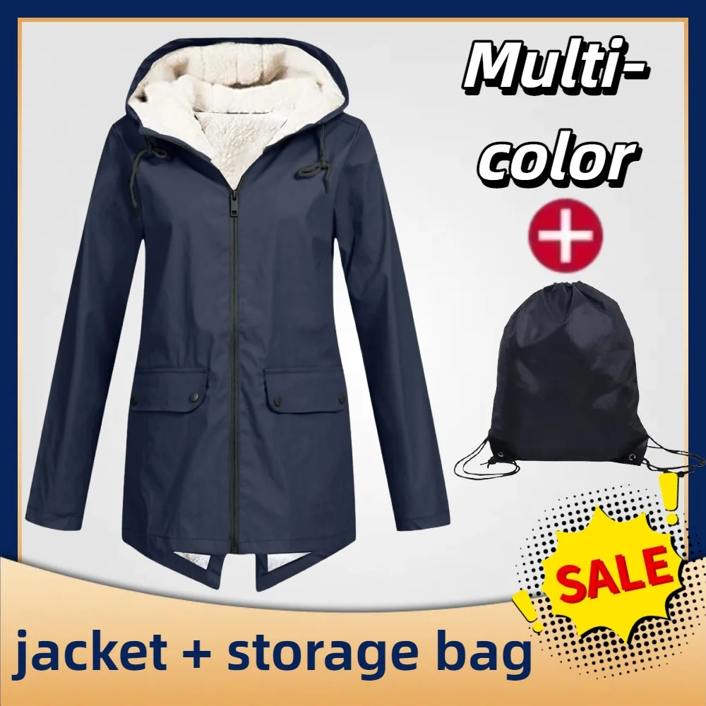 

2Pcs Set New Style Windbreaker Euro American Autumn Winter Outdoor Fleece Lined Hooded Splash-Proof Windproof Outdoor Jacket