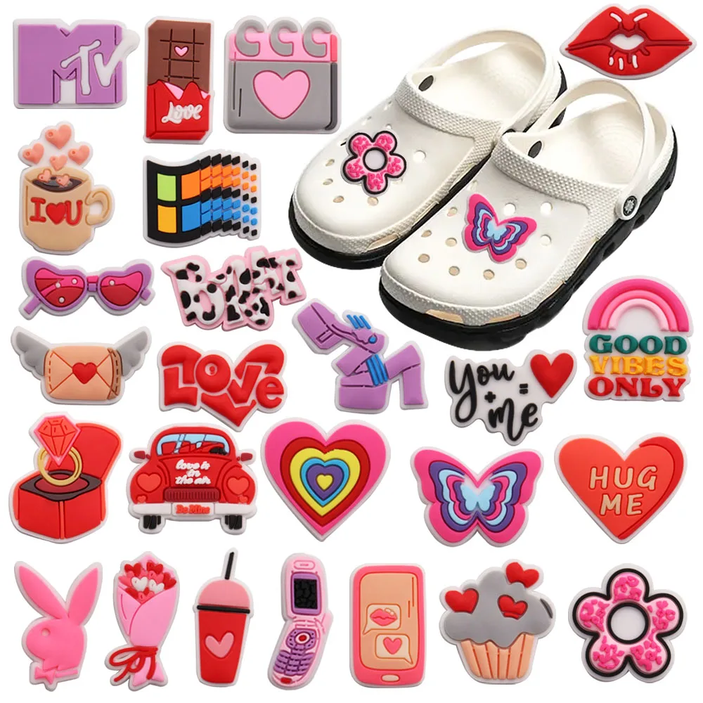 Good Quality 1-25pcs PVC Shoe Charms Girl Style Heart Love Bouquet Envelope Accessories Shoes Ornament For Kids Party Gifts