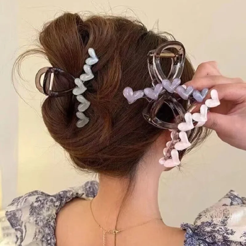 

New Sweet Translucence Heart Hair Claw For Women Girls Elegant Love Headband Hair Claw Clip Hairpin Fashion Hair Accessories