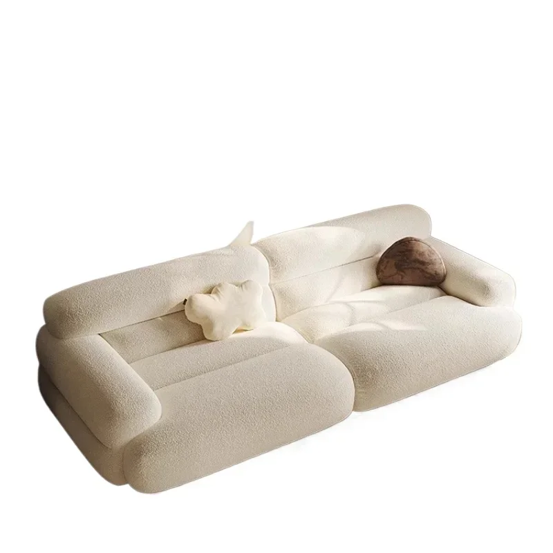 Sofa Lamb Fleece Fabric Sofa Cream Wind White Living Room Three Module Designer Retro