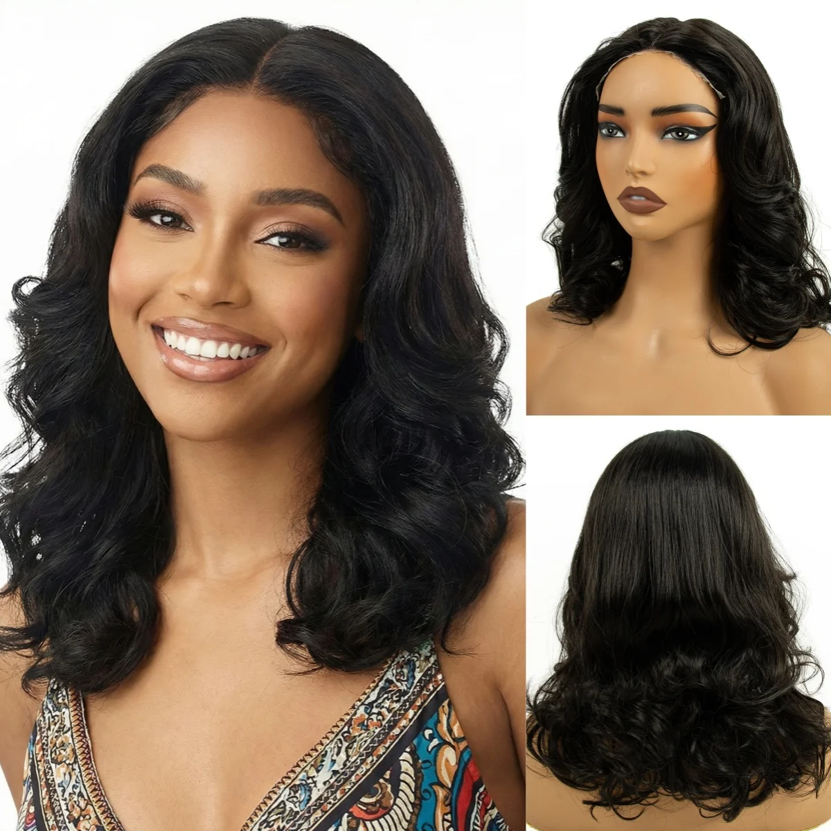 Lace Front Wig Deep Pre-Cut Black Short Curly Synthetic Hair T Part Lace Center Part For Daily Replace Used
