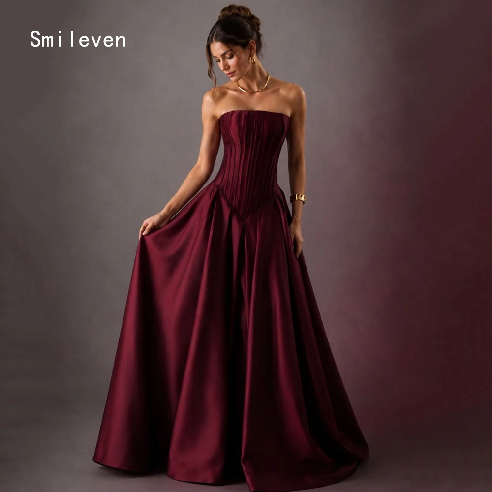 Smileven Luxury A Line Evening Dress Classical Strapless Elegant Formal Prom Dresses Pleat Party Gowns Customized 2026
