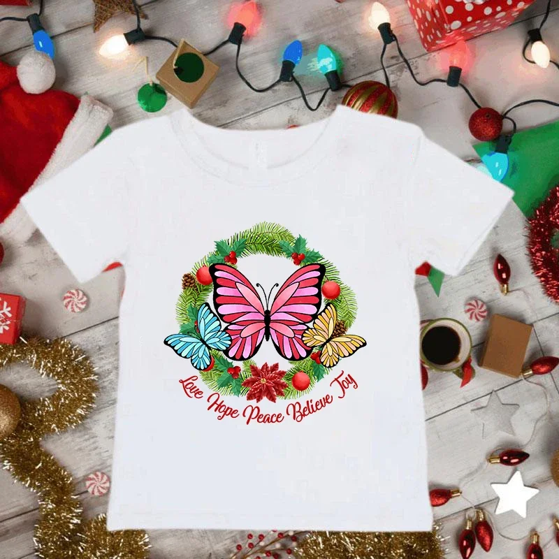 Unicorn Christmas Kids TShirt Love Hope Peace Believe Joy Print Clothes Boys Girls Harajuku Cartoon Tee Christmas T-shirts Tops