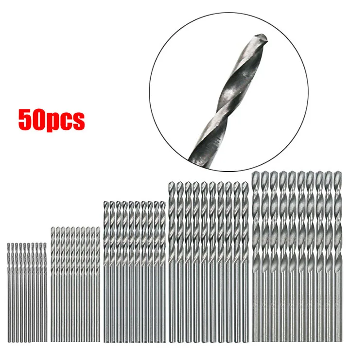 50 pezzi punte da trapano rivestite in titanio Set di punte da trapano in acciaio ad alta velocità per fori di perforazione lavorazione del legno fai da te 1/1.5/2/2.5/3mm utensili elettrici