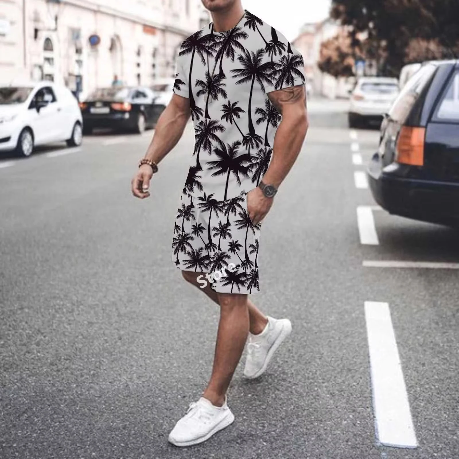 

Summer Men Set Fashion 2-piece Set Stripe Printed Men T-Shirt Shorts Pants Suit Casual Tracksuit Oversized Clothes Sports Sets