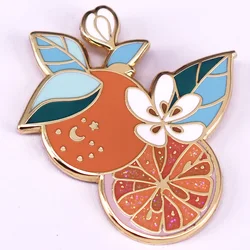 Orange Flower Enamel Pin Cute Metal Glitter Fruit Badge Fashion Gifts Jewelry Accessories