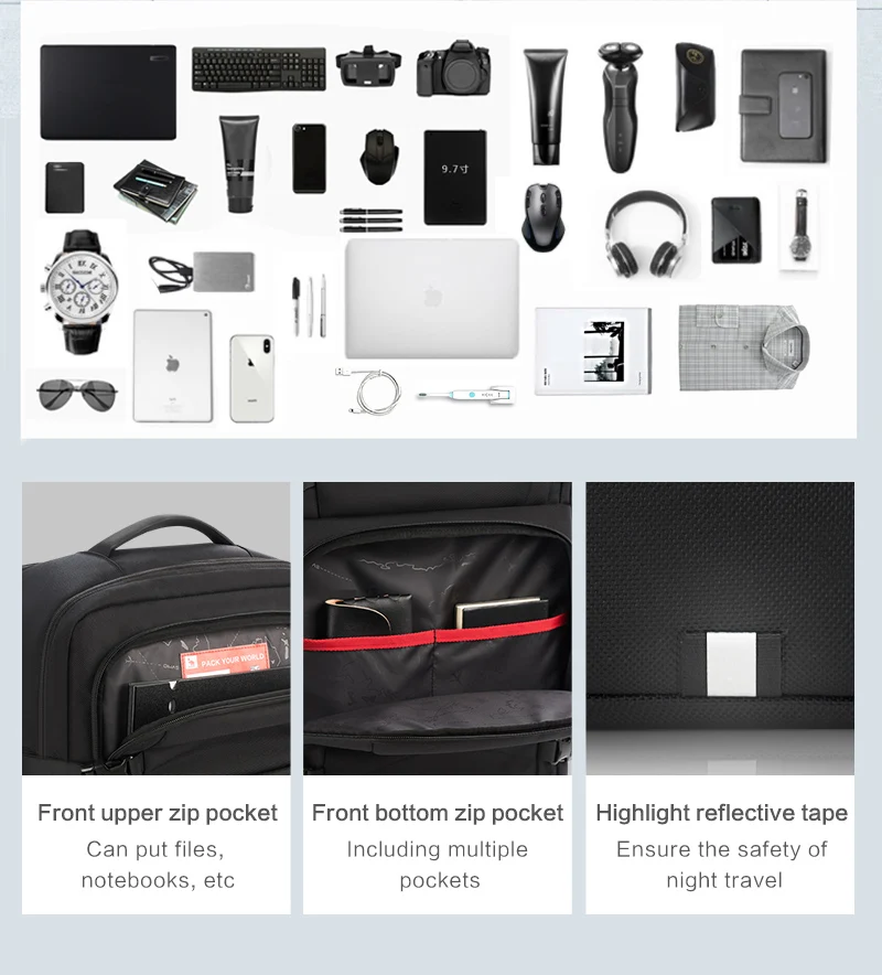 OIWAS Large Capacity Expandable Laptop Backpack USB Charging Port 17.3Inch Waterproof Business Travel Computer Bag for Men Women