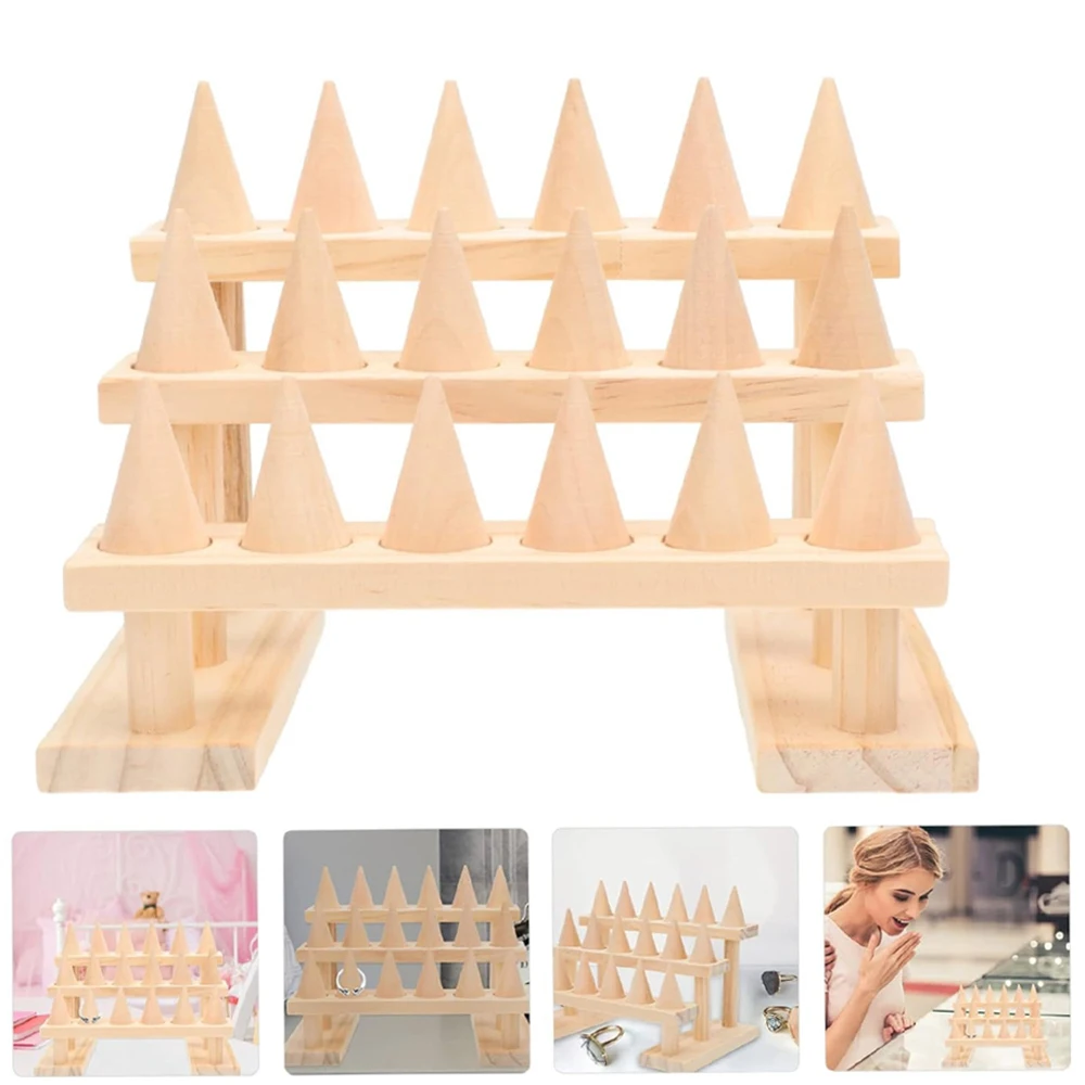 Ring Display Stand Wood Jewelry Organizer Storage Shelf Rack Jewelry Display Decorative Holder Stand Showcase Gift 3 Tier