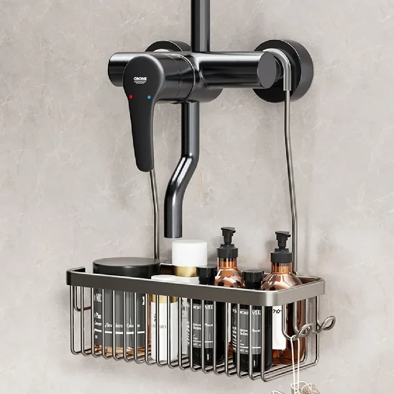 No Drill Over Shower Head Caddy and Wall Mount Basket for Shampoo, Body Wash – Shower Room Storage Hanger, Space Saving