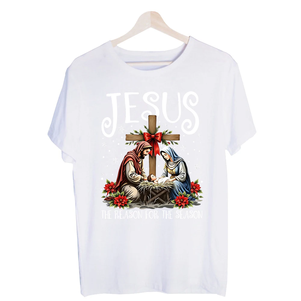 Men's Nativity Scene Graphic Tee, Short Sleeve Christian Christmas Holiday T-Shirt for Casual Celebrations