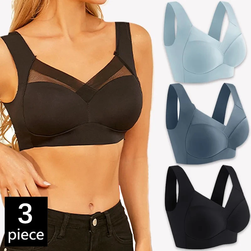 

FallSweet 3PCS Plus Size Seamless Sport Bra for Woman Lace Wireless Bralette Shockproof Beautiful Back Bra Comfort Gym Underwear