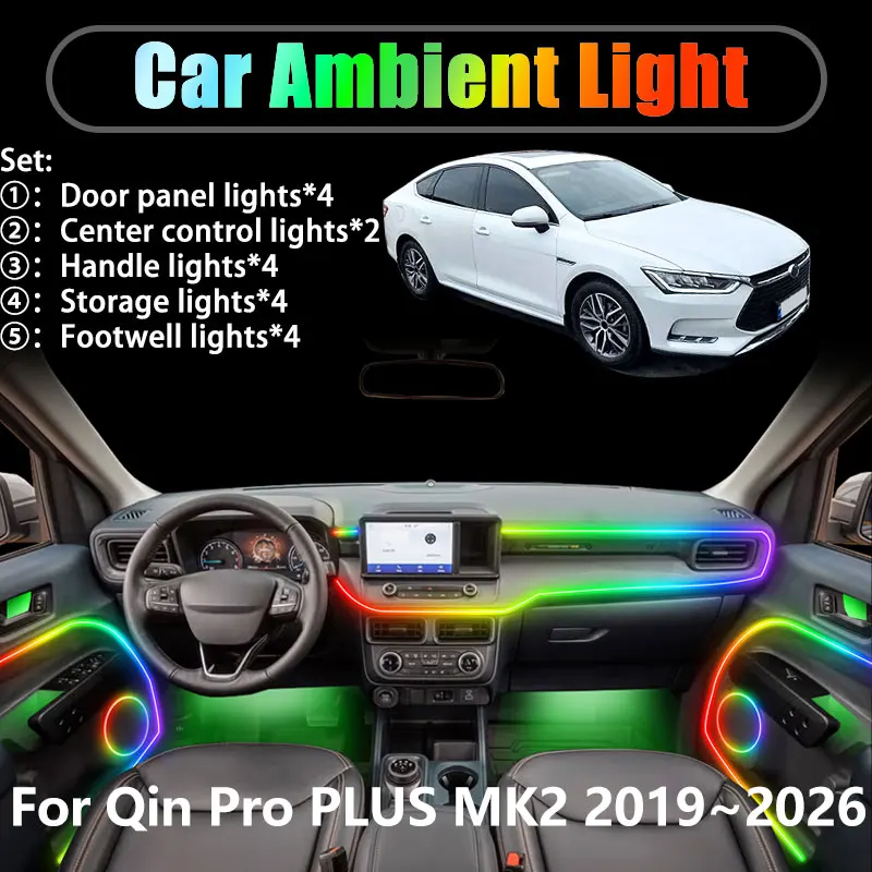 

For Qin Pro PLUS MK2 2019~2026 2020 2/18 in 1 Car ambient lighting Led trunk interior led lights USB RGB Ensemble Streamer Auto