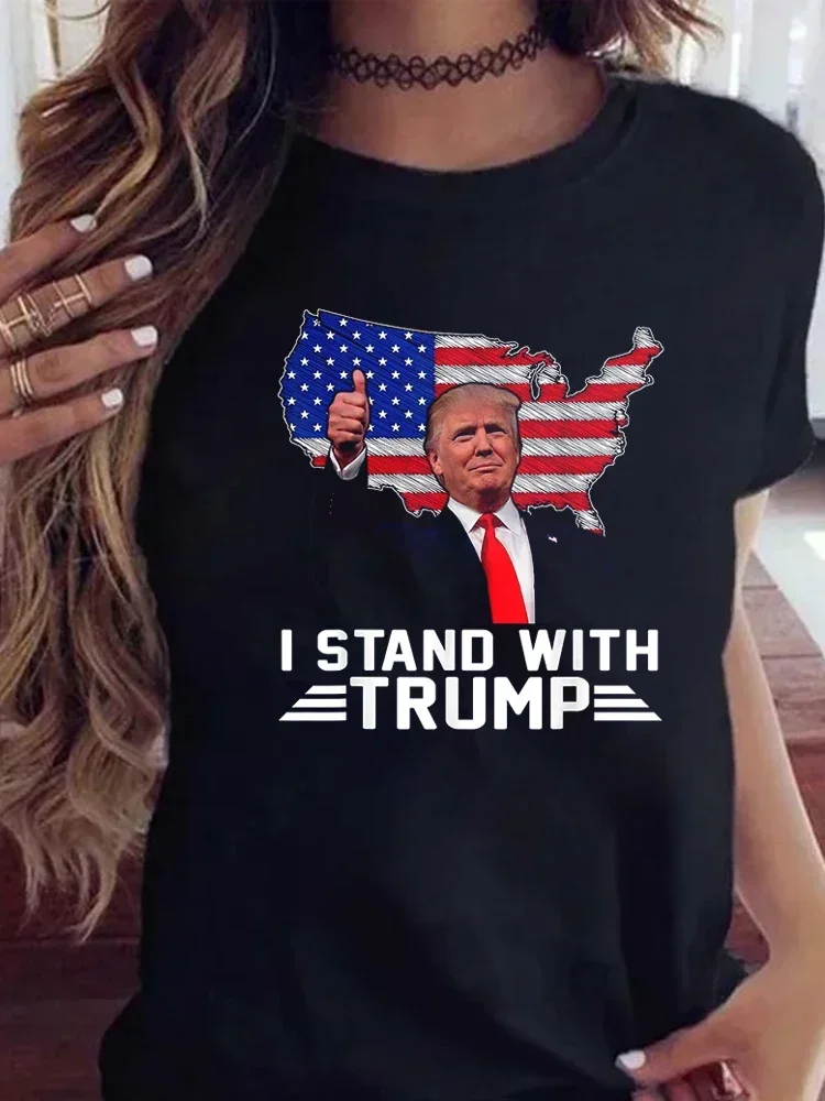 

Round neck printing womens t shirts I Stand With Trump Fashionable Summer Round Neck t-shirts Short Sleeve Pattern t-shirt