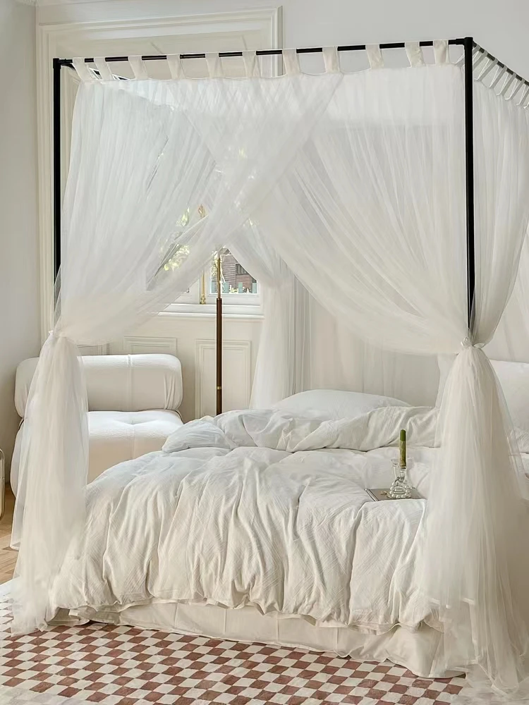 Palace Floor To Ceiling Three Door Mosquito Net French Romantic Princess Style High-end White Bed Curtain Household Bedroom