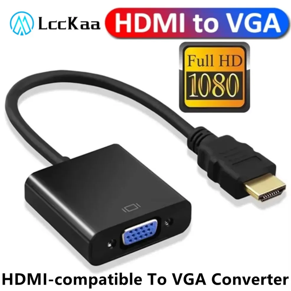 LccKaa HDMI-compatible To VGA Adapter Converter Cable HD 1080P HDMI Male To VGA Famale Digital Analog Converter for Laptop PC TV