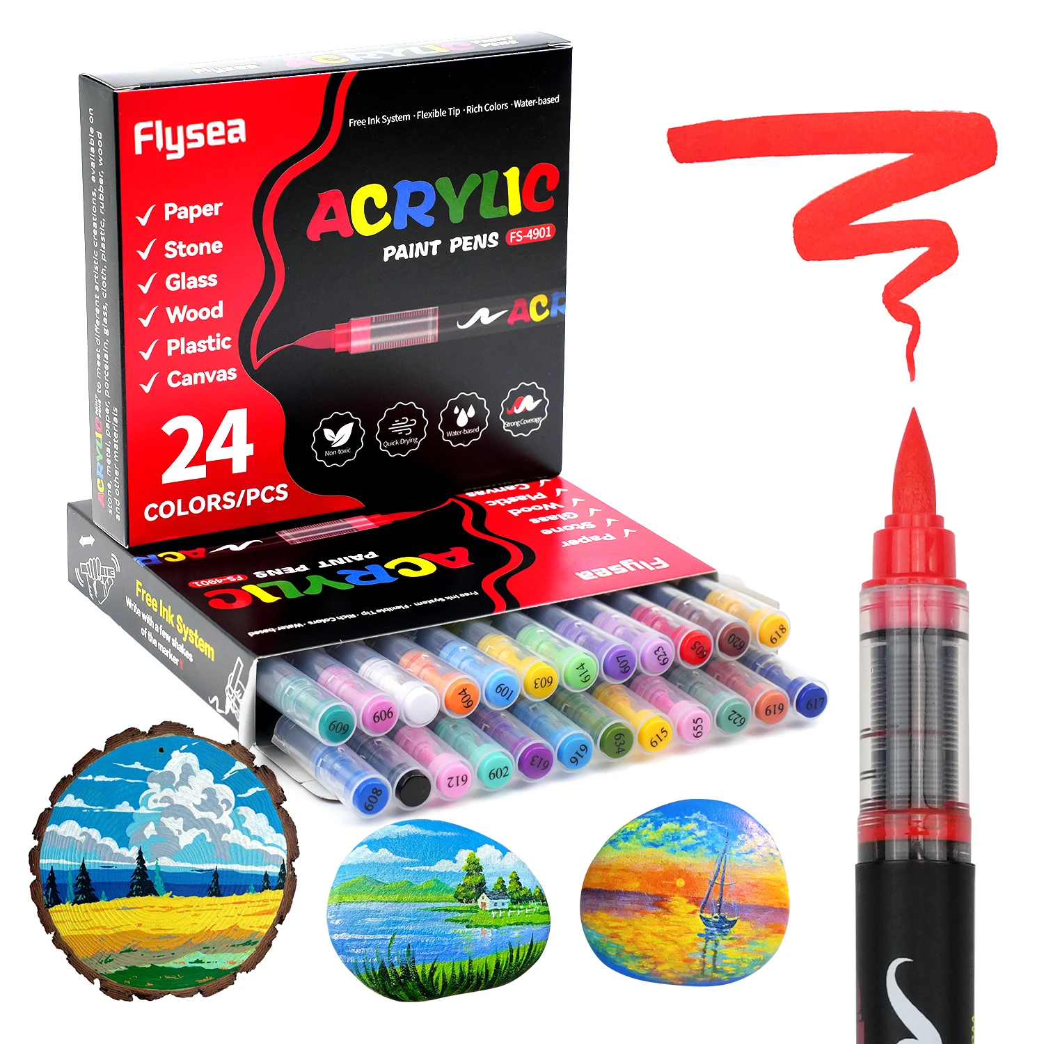 24-Color Direct Liquid Acrylic Paint Marker Set, Paint Marker Felt-Tip Pens Stationery Set, Stackable Colors with Strong Coverage for Art Drawing, DIY Crafts, Back-To-School Supplies, School Season & Teacher's Day Gift