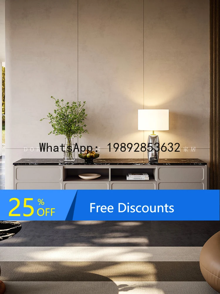 

YFY TV Cabinet Italian Style Light Luxury High-End Feel House Matching Solid Wood Floor Cabinet Living Room Marble High Leg