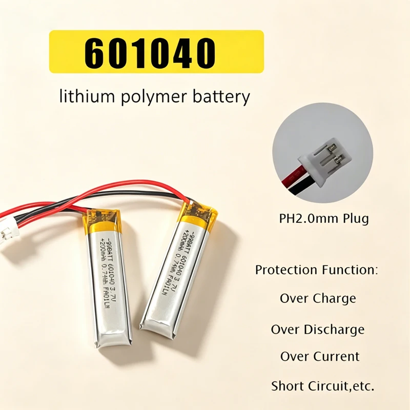 

3.7V 200mah 601040 Lithium Polymer Ion Battery JST PH2.0mm Plug for TWS Bluetooth Headset Early Education Machine LED Lighting