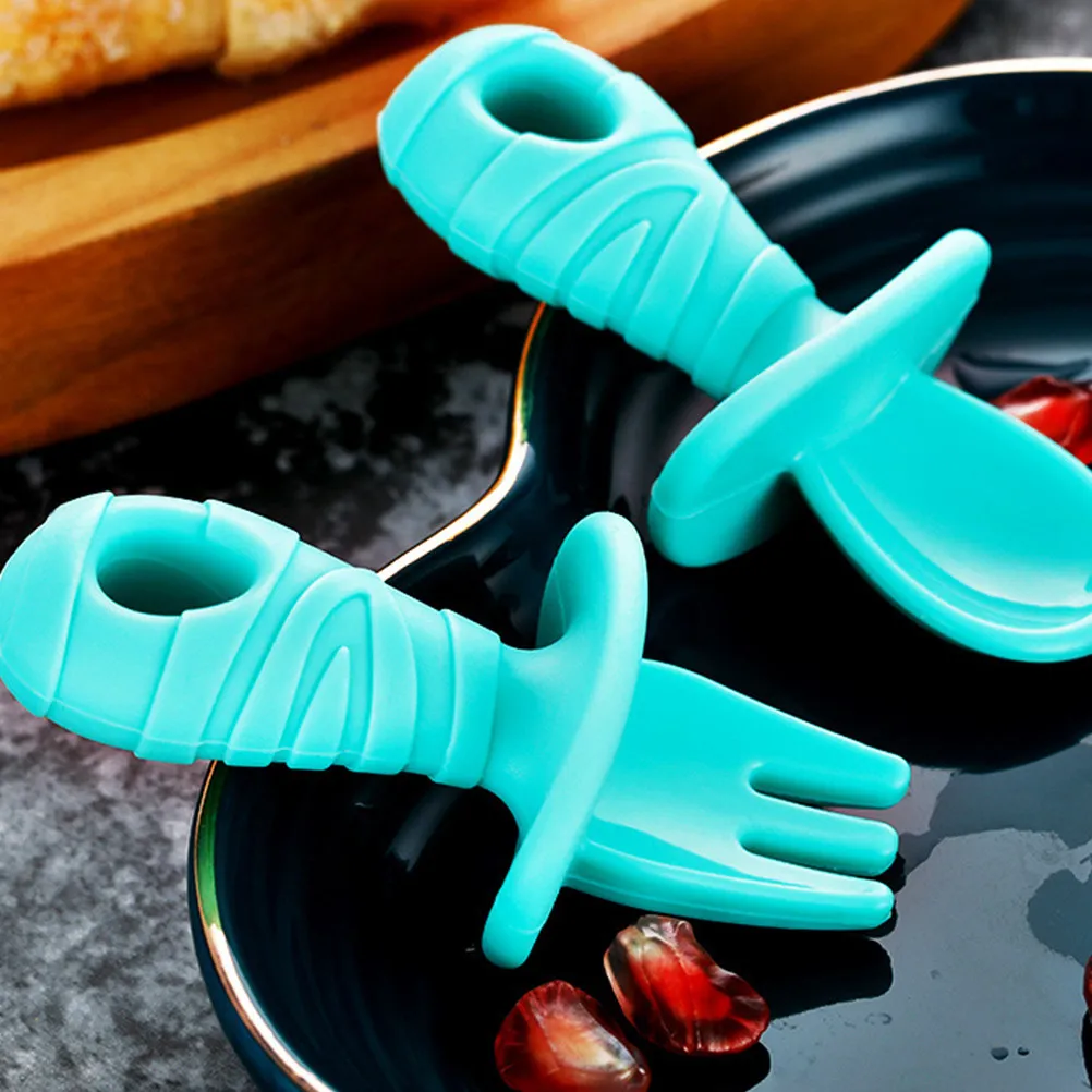 

Silicone Baby Spoon Fork Set Baby Flatware Infant Tableware for Daily Use Feeding Training Hand Eye Coordination