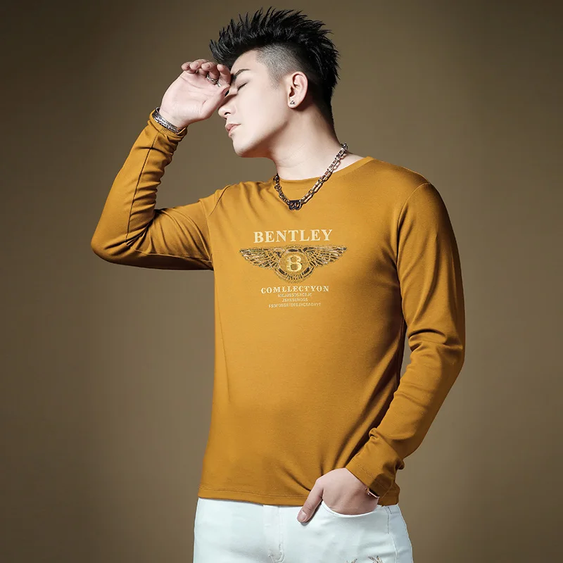 

Men's Long Sve T-irt Faionable Base irt Spring Autumn Top Trendy Brand Men's Clothing Modal Fabric round Ne Design...