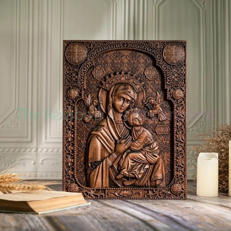 Our Lady of Perpetual Help Wood Carved Wall Decor, Catholic Religious Items, Home Decor, Our Lady Statue, Vintage Art