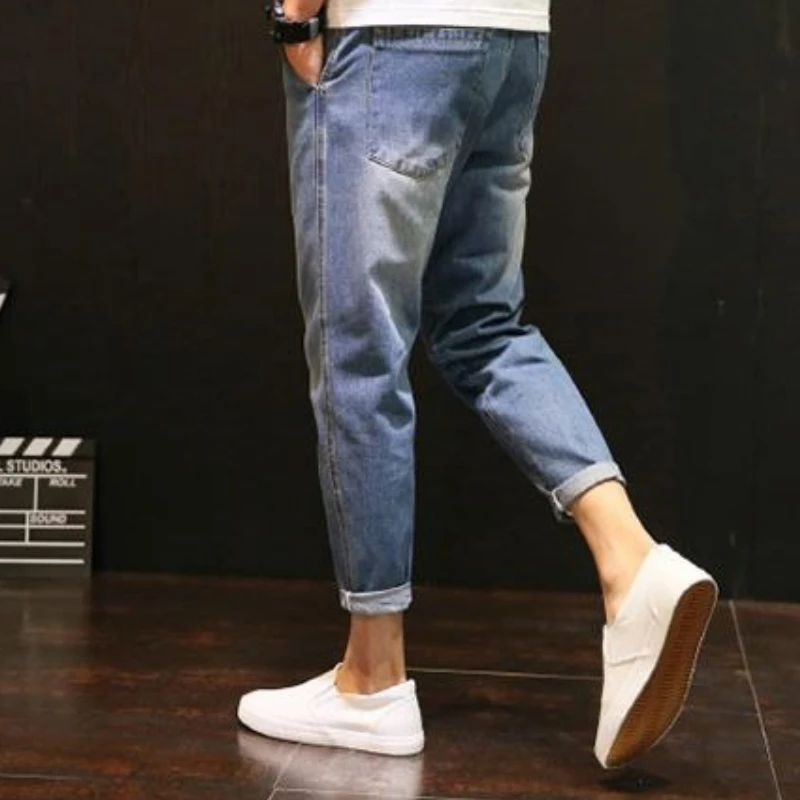 Mit Löchern, männliche Cowboy-Hose, konische Herren-Jeans, gebrochene Hose, zerrissen, normal, Trend 2025, Baumwolle, XS, neu in Grunge, Y2k, Kpop