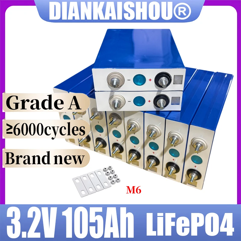 Аккумулятор LiFePO4 класса А, 3.2В 105Ач, литий-железо-фосфатный, перезаряжаемый, для 12В 24В 36В 48В систем, для путешествий, солнечных батарей, кемперов, гольф-каров, яхт