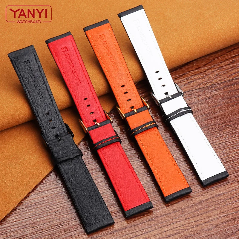 Genuine Leather Bracelet Carbon fiber grain Watchband 18mm 20mm Red Orange stitching watch band 21mm 22mm 23mm 24mm watch strap