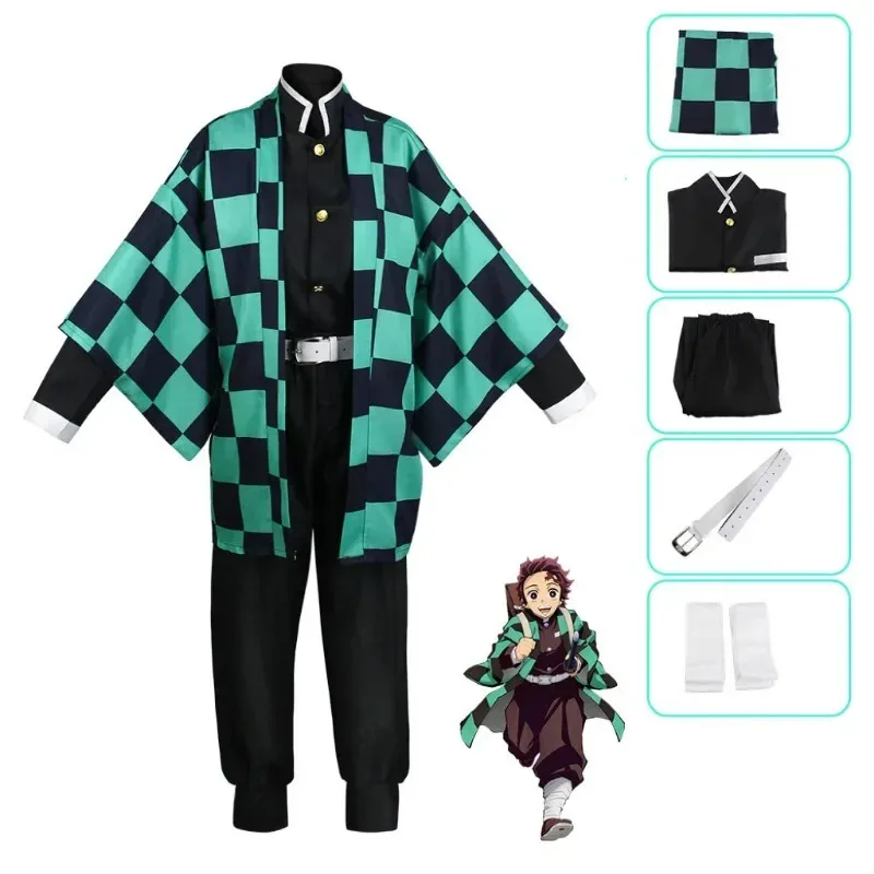 Kostium Cosplay Anime Demon Slayer Tanjirou Kamado Kimetsu No Yaiba Męski Kimono Uniform Disfraz Halloween Party Maskarada