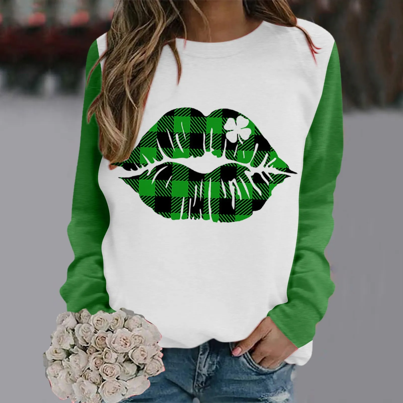 Women'S Casual Sweatshirt Long Sleeve Solid Green Clover Print Pullover Hoodie-Less Sweater Blouse St Patricks Day Hoodie Top