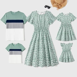 PatPat Family Matching Allover Floral Print Short-sleeve Dresses and Color Block Tops Sets