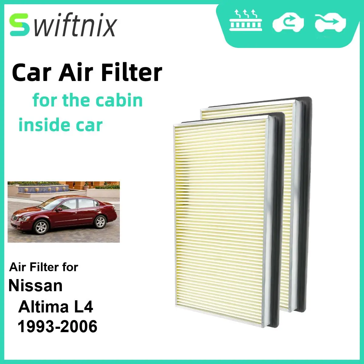 2PCS EngineAir Filter Calm Carbon Fiilter Cabin for Nissan Altima L4 1993-2006 CA4309 25043775 16546-0Z000 16546-70J10