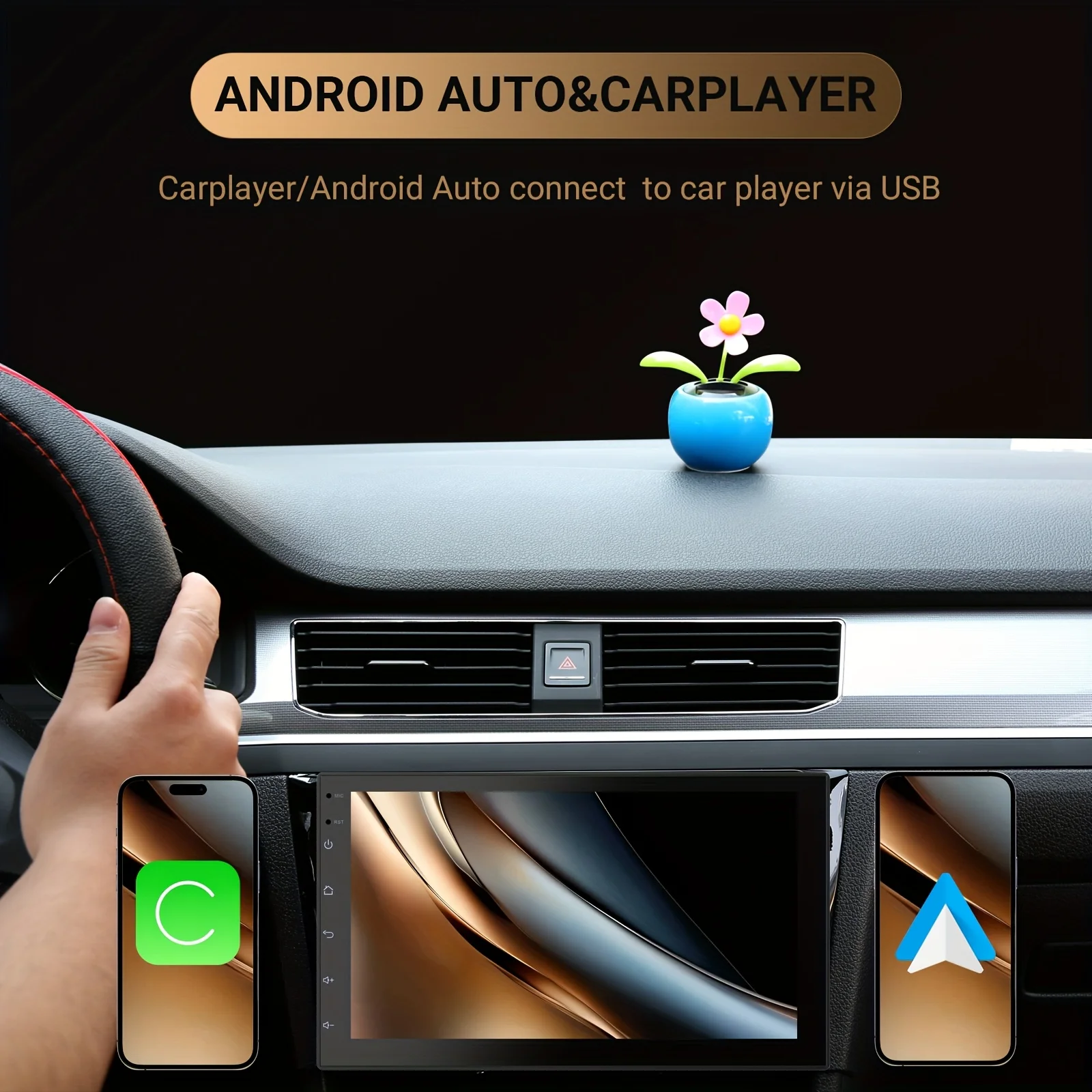 7-Inch Android Car Stereo – Wireless CarPlay & Android Auto Support, GPS Navigation, Steering Wheel Control, Built-in Wi-Fi, 2GB RAM + 64GB Storage, Quad-Core CPU, FM/AM Radio, MirrorLink, Dash Cam Ready, Dual DIN Touchscreen Display view 2