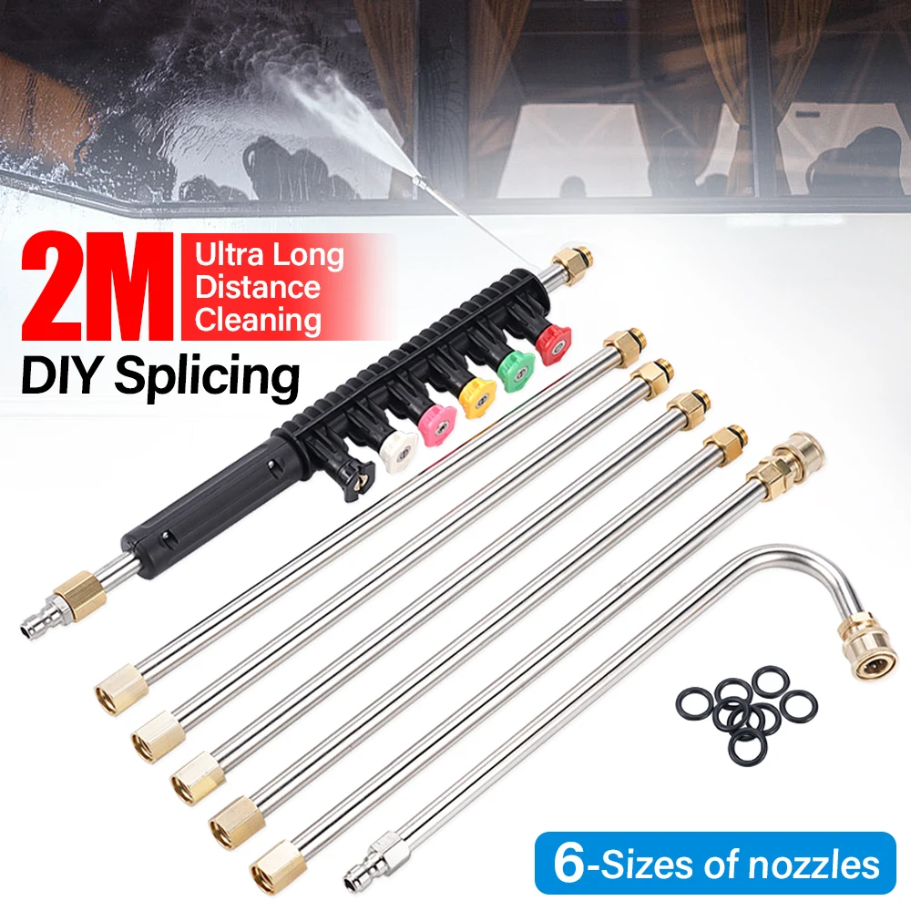4000Psi High Pressure Car Wash Water Gun Head 2M Rod Air Conditioning Cleaning Extension Spray Rod 6-Color Nozzle Set