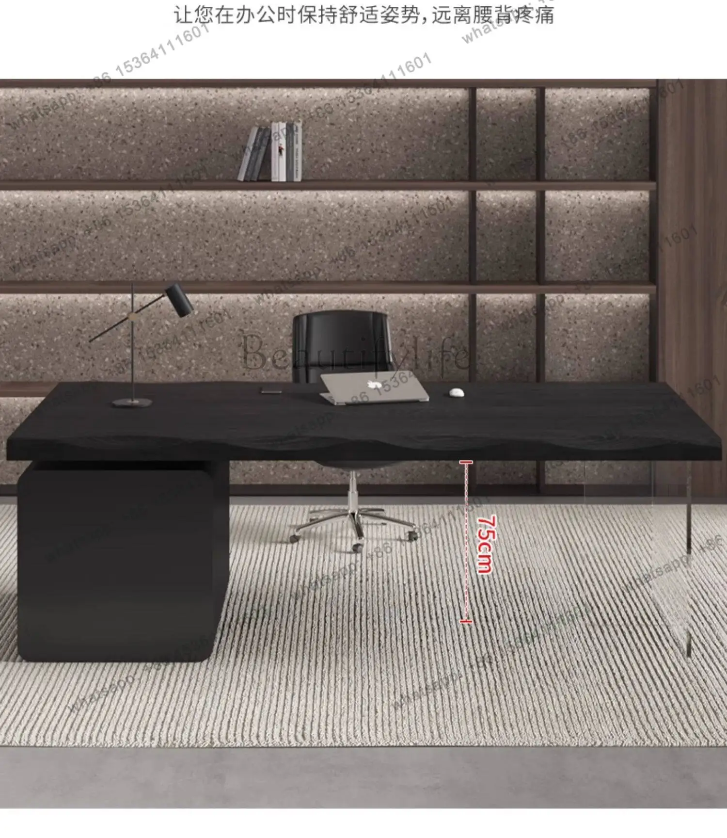 

Light Luxury Minimalist Solid Wood Desk Modern Log Black Work Designer Boss Desk