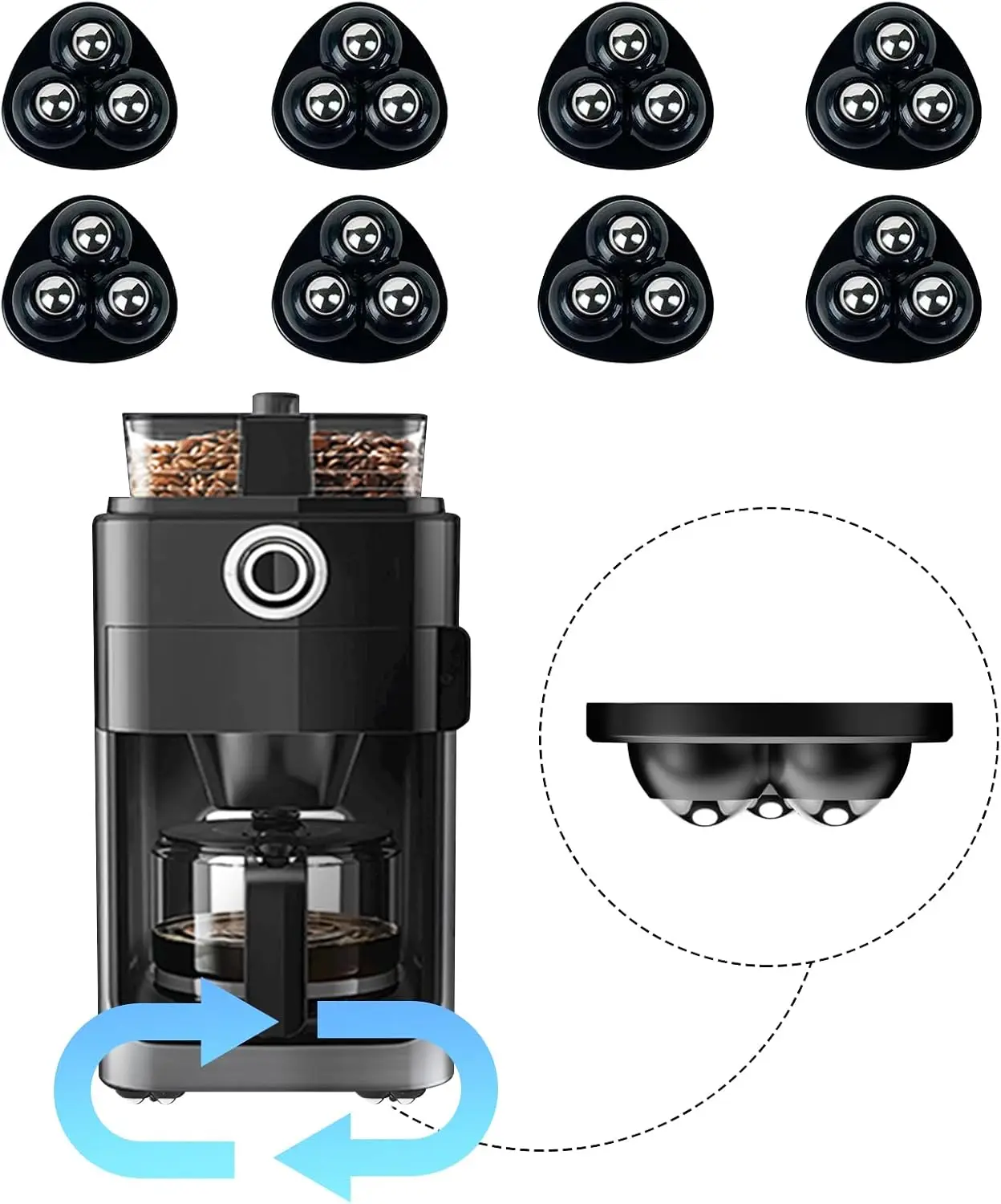 

360° Rotating Appliance Rollers for Kitchen, Easy Move Coffee Maker & Oven (Black, 8pcs)