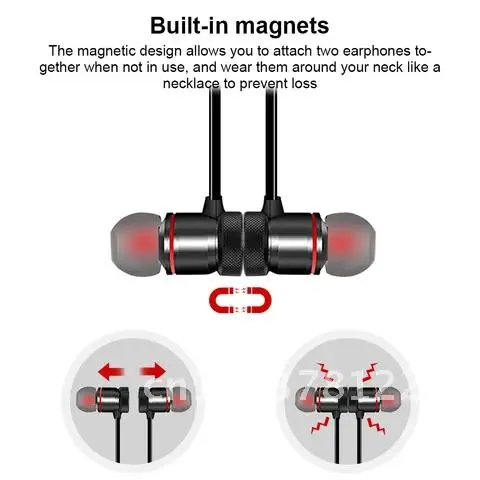 Bluetooth-compatible Earphone Wireless Headset Stereo Headphones Sports Magnetic Earphones for Xiaomi 7 8 9 Redmi Note 8 K30 K20