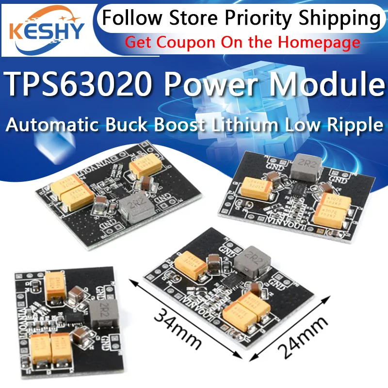 

TPS63020 Automatic Buck-boost Step up Down Power Supply Module 2.5V 3.3V 4.2V 5V Lithium Battery Low Ripple Voltage Converter