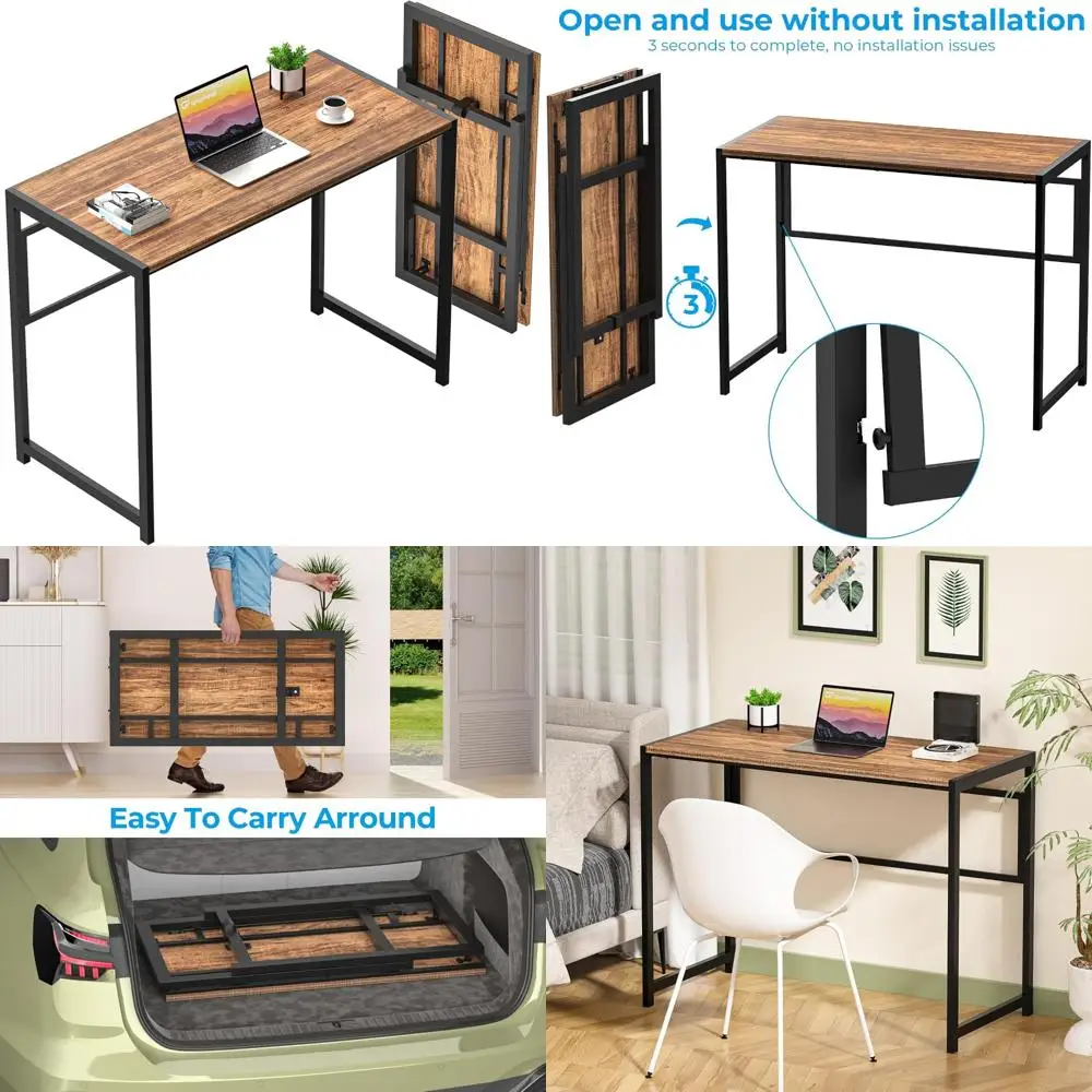 Escritorio plegable compacto para espacios pequeños: no requiere montaje, escritorio de oficina en casa que ahorra espacio de 35,4, mesa de ordenador portátil