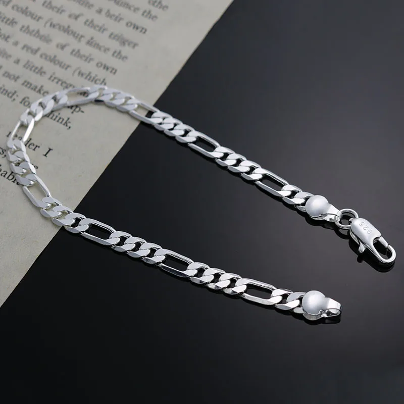 Classic charms 4MM sideways chain 925 sterling silver Bracelet for woman fashion jewelry wedding accessories party gifts