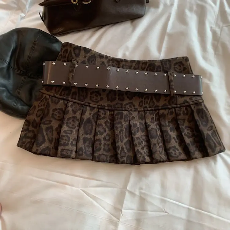Sexy Leopard Print High Waist Anti-light Pleated Skirt Y2k Spice Girl Short Skirt