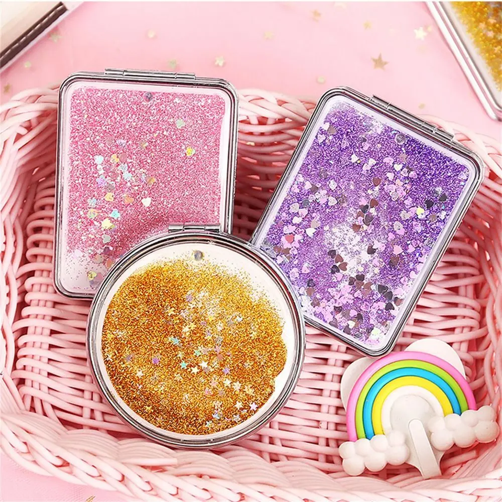 

Quicksand Makeup Mirror Shiny Bling Magnifying Foldable Mirror Standing Vanity Handheld Pocket Mirror Girls Women