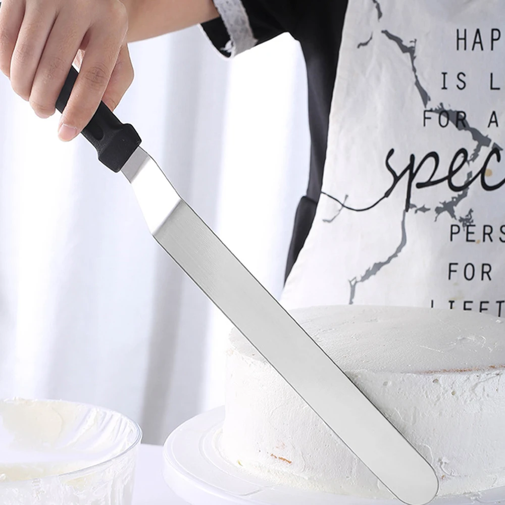 1PC Stainless Steel Cake Scraper 6/8/10/12 inch Plastic Handle Straight Curved Cream Spatula Baking Cake Cutter